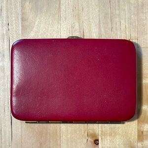 T. Anthony Vintage Red Leather Card Holder Made in Germany Gold Frame